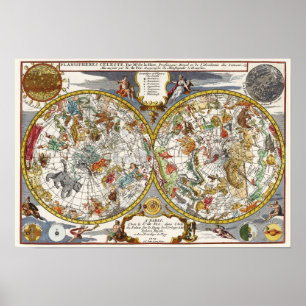 Vintage Planisphere Star Map by Nicholas de Fer Poster