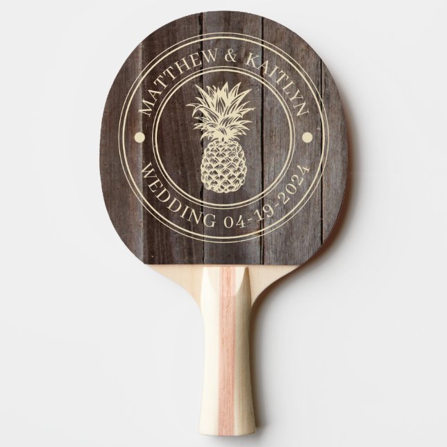  Vintage Planks Pineapple Wedding Names Ping Pong Paddle (Back)