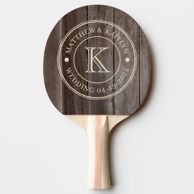 Vintage Planks Wedding Monogram Ping Pong Paddle (Back)