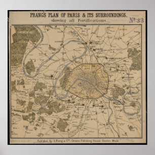 Vintage Plans of Paris, France Antique Map Print