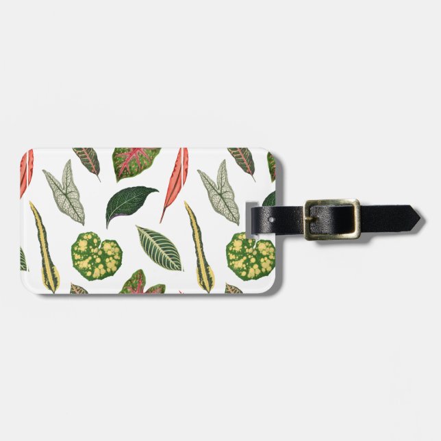 Vintage Plant Leaf Print Luggage Tag - White (Front Horizontal)