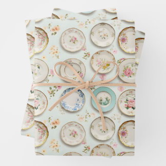 Vintage plates wrapping paper sheet