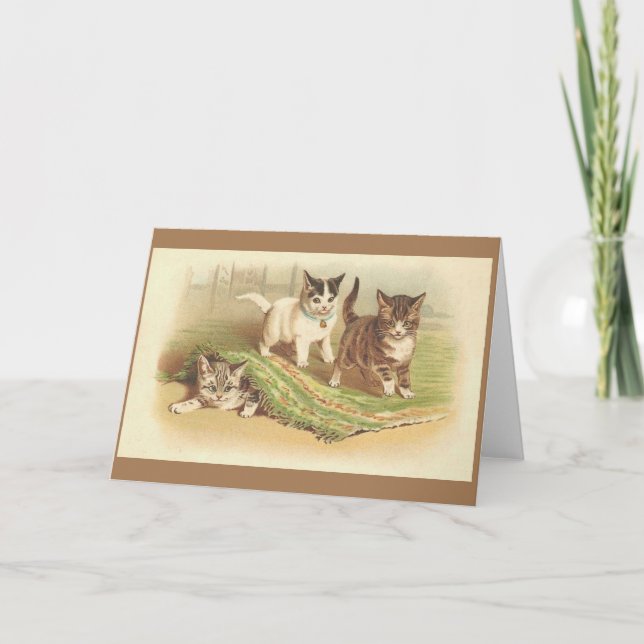 Vintage Playful Kittens Note Card (Front)