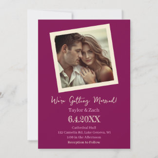 Vintage Plum and Cream Retro Photo Wedding Invitation