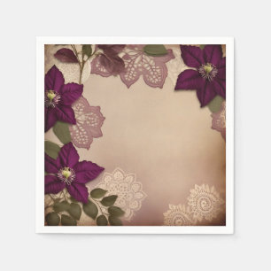 Vintage Plum Clematis Napkin