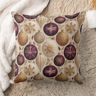 Vintage Plum Gold Christmas Ornament Pattern Cushion
