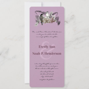Vintage Plum Love Bird Wedding Invitation