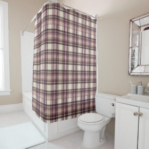 Vintage Plum Purple & Cream Tartan Plaid Shower Curtain