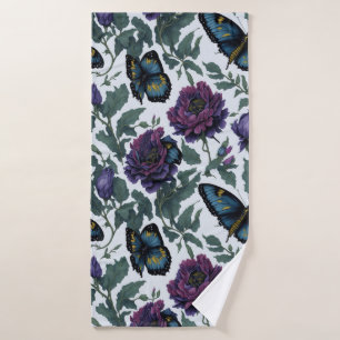 Vintage plum purple magenta floral butterflies  bath towel