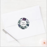 Vintage plum purple magenta floral butterflies  classic round sticker<br><div class="desc">Perfect for spring, summer, winter or fall events. Elegant vintage style purple flower artwork for botanical, boho, garden, and floral theme occasions. To get started changing names and event details, click on "Personalise this template" and edit the wording in the template boxes. To access the more advanced editing tools, scroll...</div>
