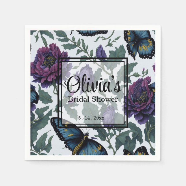 Vintage plum purple magenta floral butterflies  napkin (Front)