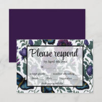Vintage plum purple magenta floral butterflies 