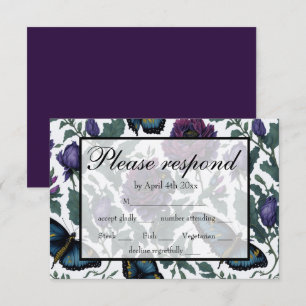 Vintage plum purple magenta floral butterfly RSVP Card