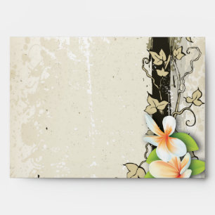 Vintage plumeria and ivy beige wedding envelope