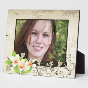 Vintage plumeria/frangipani and ivy beige photo plaque