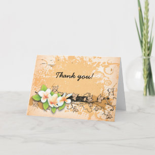Vintage plumeria/frangipani & ivy orange Thank You Card