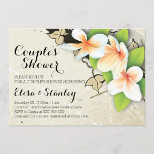 Vintage plumeria, ivy beige wedding couples shower invitation