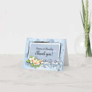 Vintage plumeria ivy blue white Thank You wedding Card