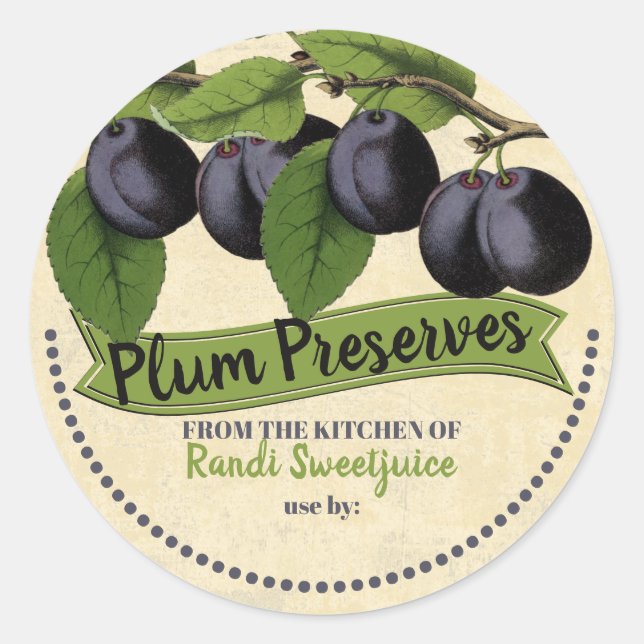 Vintage plums jam preserves home canning label (Front)