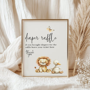 Vintage Plush Animals Baby Shower Diaper Raffle Poster