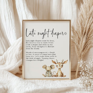 Vintage Plush AnimalsBaby Shower Late Night Diaper Poster