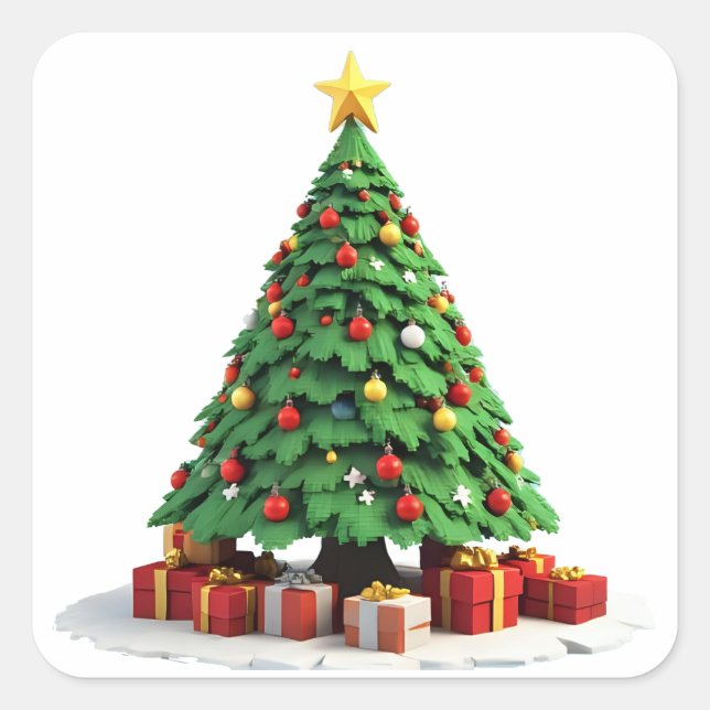 Vintage Plush Christmas Tree Art Square Sticker (Front)