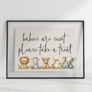 Vintage Plush Nursery Animals Baby Shower Favour Poster