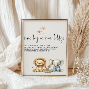 Vintage Plush Nursery Animals Baby Shower Game Poster