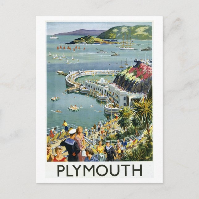 Vintage Plymouth England Travel Poster Postcard (Front)