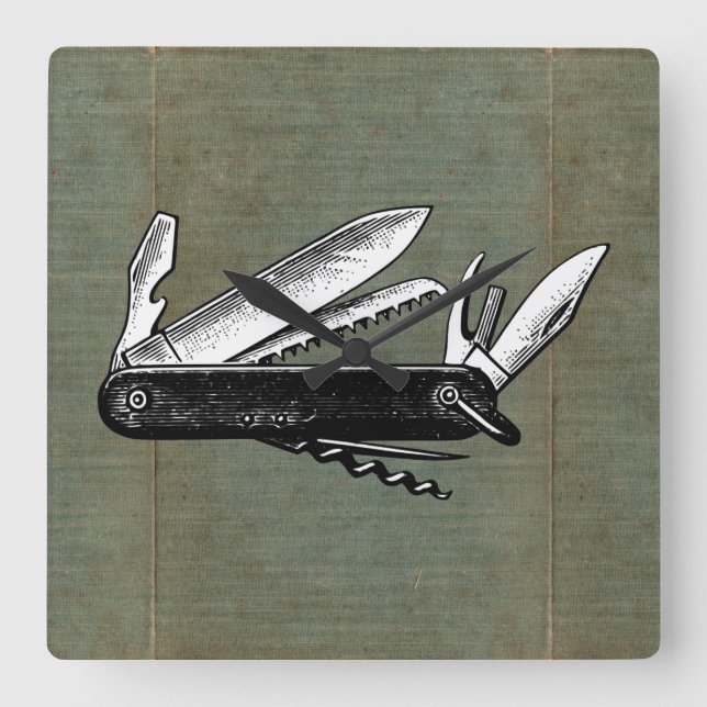 Vintage Pocket Knife Art Square Wall Clock (Front)