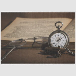 Vintage Pocket Watch Book 20x30 Decoupage Tissue Paper