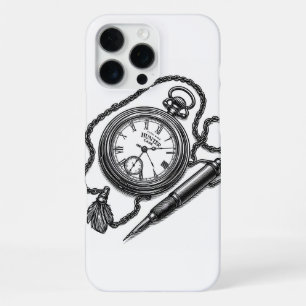 Vintage Pocket Watch & Pen Sketch Art iPhone 16 Pro Max Case