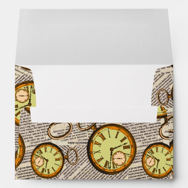 Vintage Pocket Watch Steampunk Old Style Newspaper Envelope (Back (Bottom))