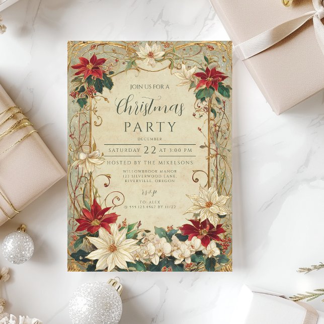 Vintage Poinsettia and Holly Christmas Invitation (Creator Uploaded)