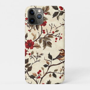 Vintage Poinsettia Bird Christmas Cream Red Case-Mate iPhone Case