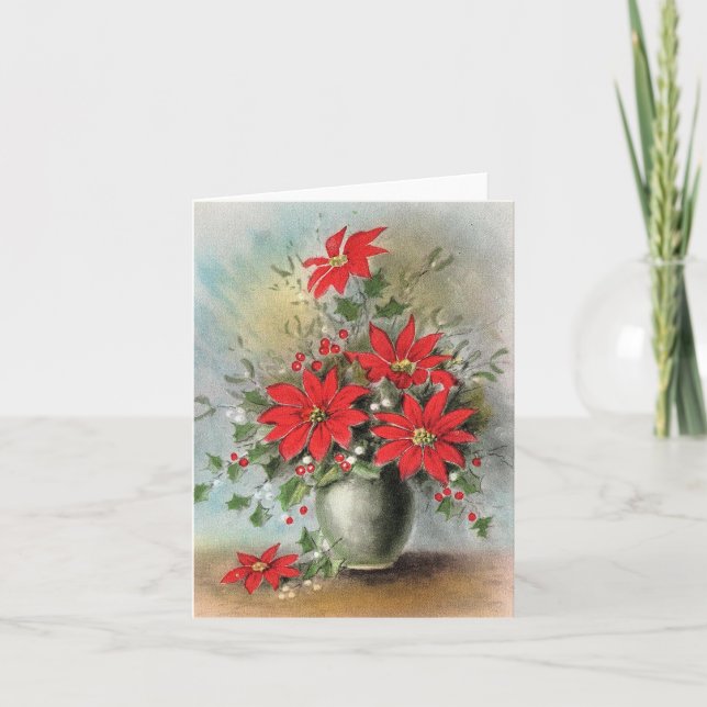 Vintage Poinsettia Christmas Card (Front)