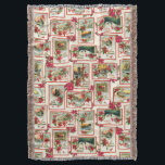 Vintage Poinsettia Christmas Card Collage Throw Blanket<br><div class="desc">Festive holiday pattern featuring colourful vintage Christmas cards. The illustrations depict snowy winter scenes,  Christmas greetings and red poinsettias. Repeating pattern can be scaled up or down,  and background colour can be customised.</div>
