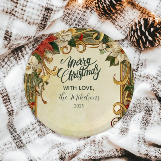 Vintage Poinsettia Christmas Paper Plate (Creator Uploaded)