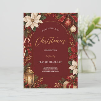 Vintage Poinsettia Christmas Party Invitation