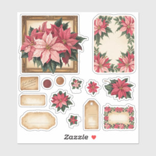 Vintage Poinsettia Floral Embellishments Stickers