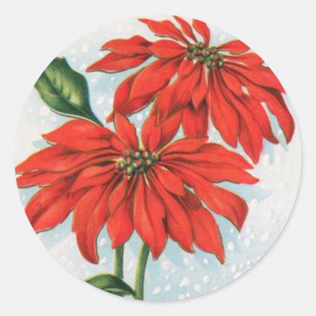 Vintage poinsettia flower christmas sticker (Front)