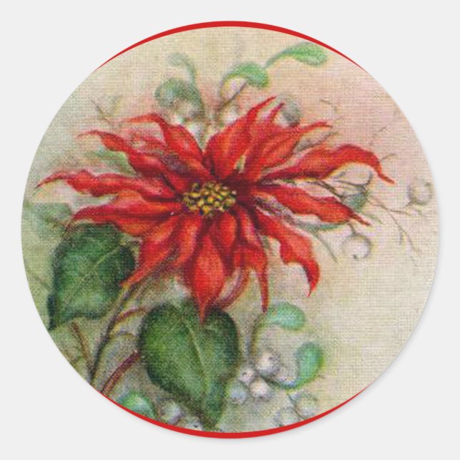 Vintage Poinsettia Flower Christmas Sticker (Front)