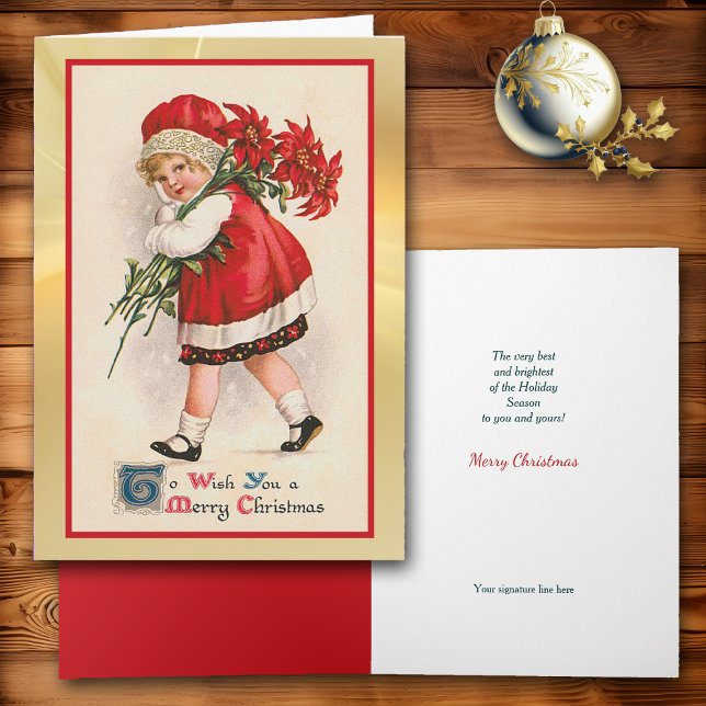 Vintage Poinsettia Girl Christmas Greeting Card (Creator Uploaded)