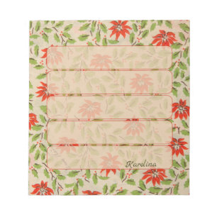 Vintage Poinsettia Red Christmas Flower Personal Notepad