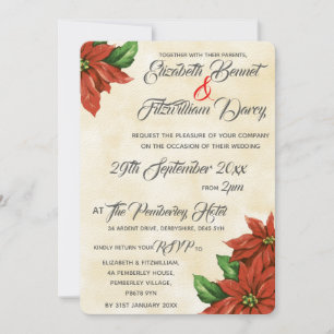 Vintage Poinsettia Wedding Invitation