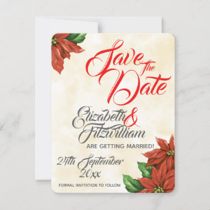 Vintage Poinsettia Wedding Save The Date Invitation
