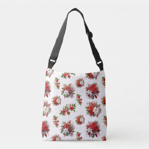 Vintage Poinsettias And Holly Christmas White Crossbody Bag