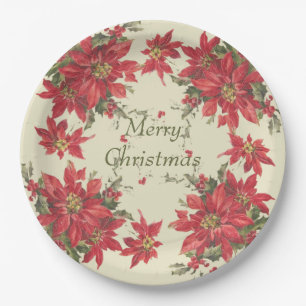 Vintage poinsettias Christmas Paper Plate
