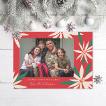 Vintage Poinsettias Christmas Photo Holiday Card<br><div class="desc">Customise with your greeting or message for the holiday season. Original frame by Becky Nimoy. Add a photo on the back or a message.  Pattern can be removed if desired</div>