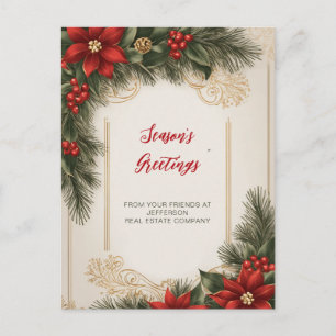 Vintage Poinsettias Holidays Company Business Holiday Postcard